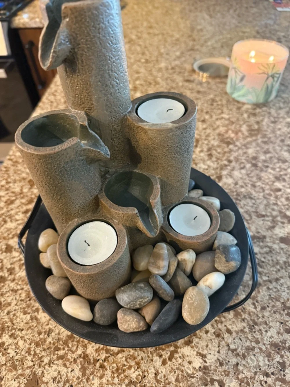 Rustic Stone Cascade Tea Light Fountain - Brown